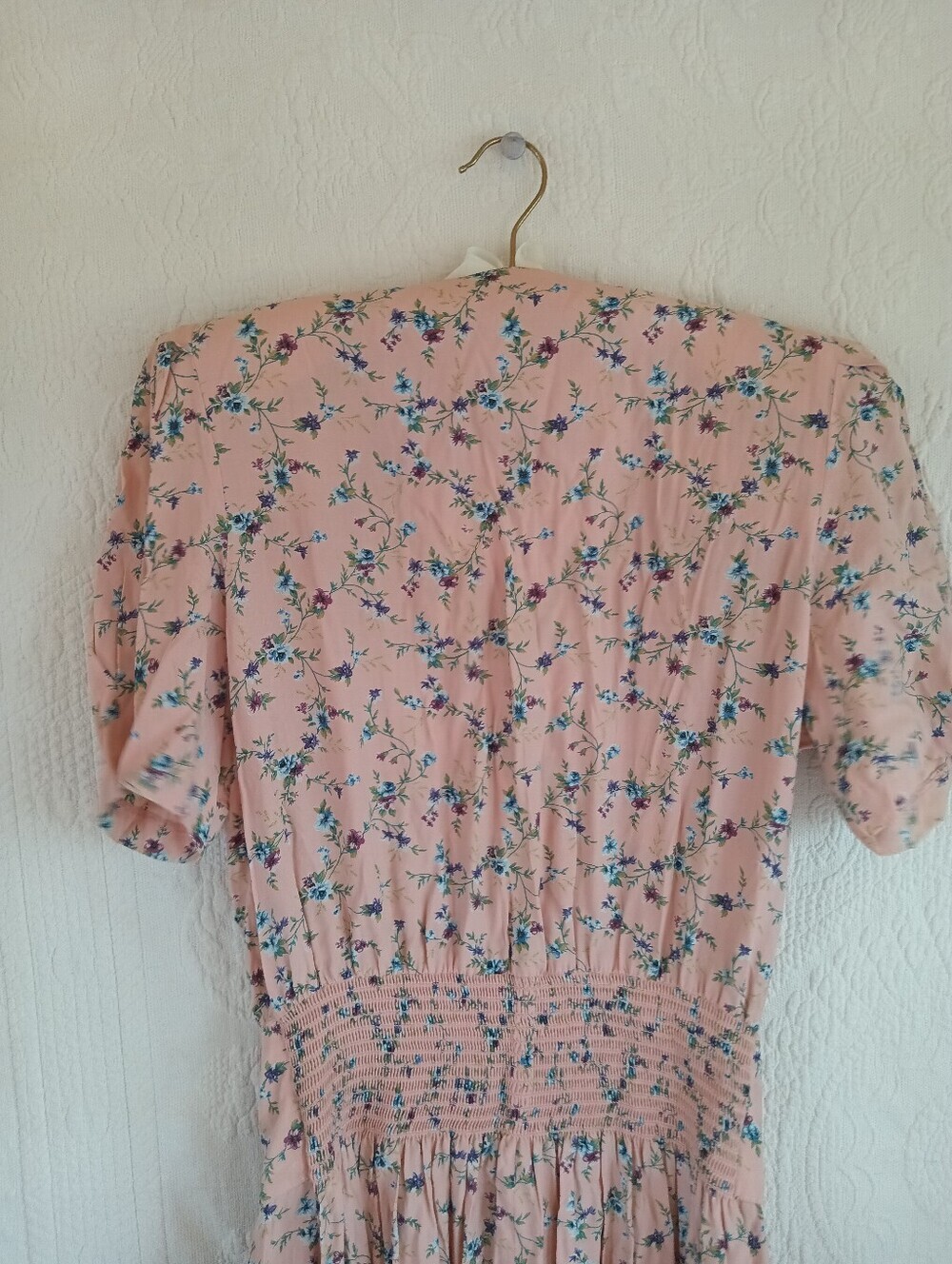 Vintage Pink Floral Midi Dress Lace Sailor Collar Prairiecore Karin Stevens 80s - Picture 13 of 15
